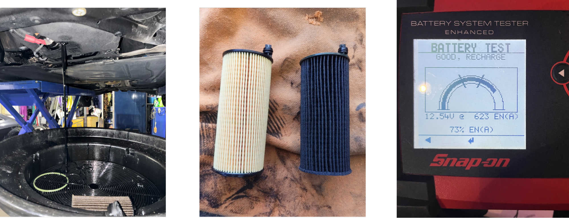 BMW 320d エンジンオイル・オイルフィルター交換、バッテリー電圧測定