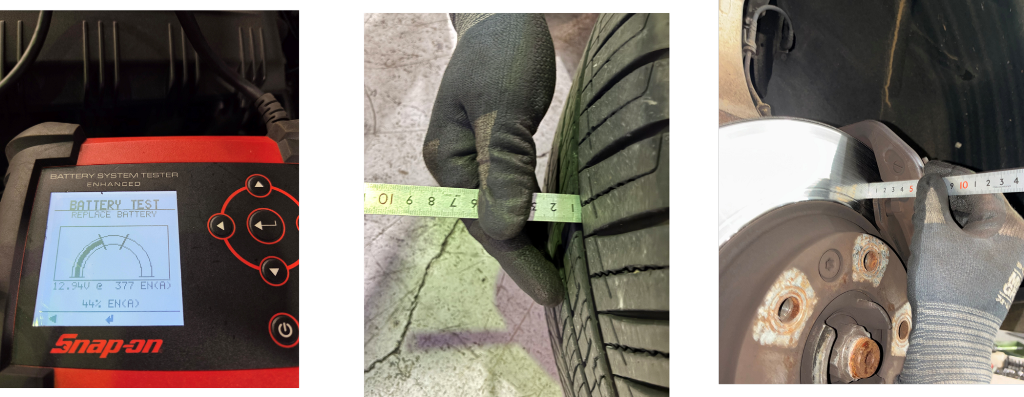 ポルシェ　カイエン　バッテリー電圧測定、タイヤ残量測定、ブレーキ残量測定