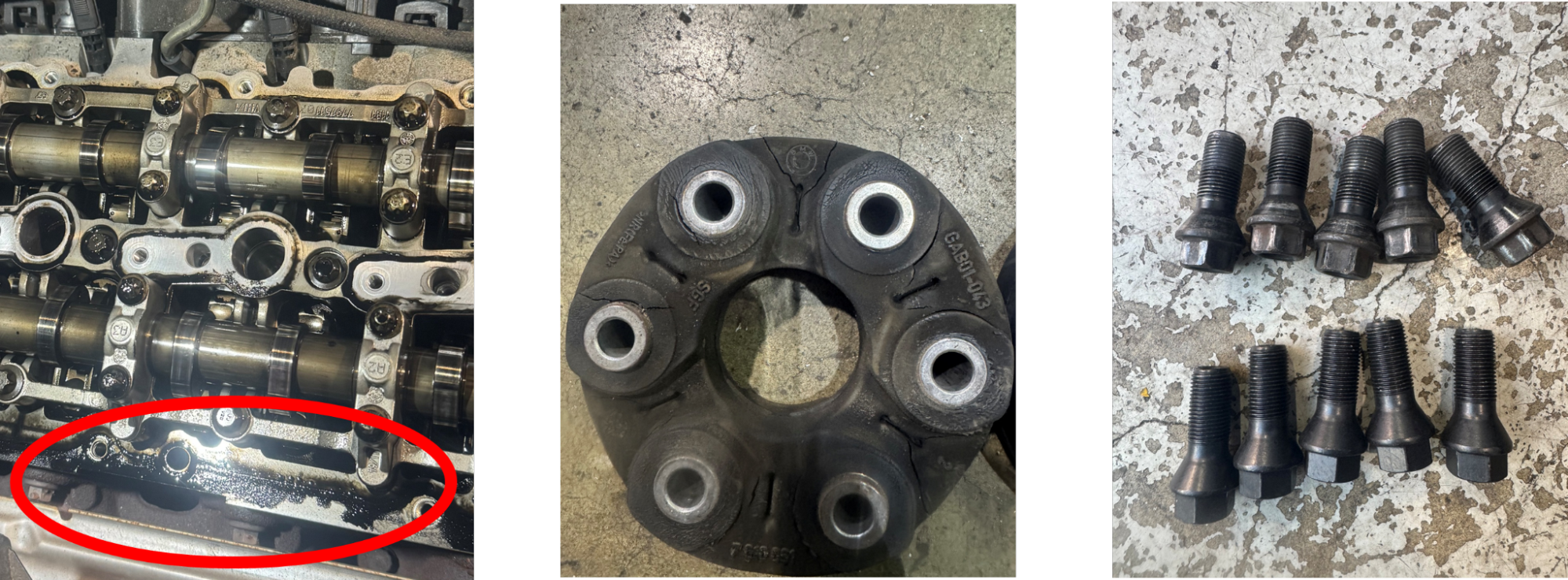 BMW　523i　ヘッドカバーガスケット交換、ジョイントディスクこ、ボルト交換