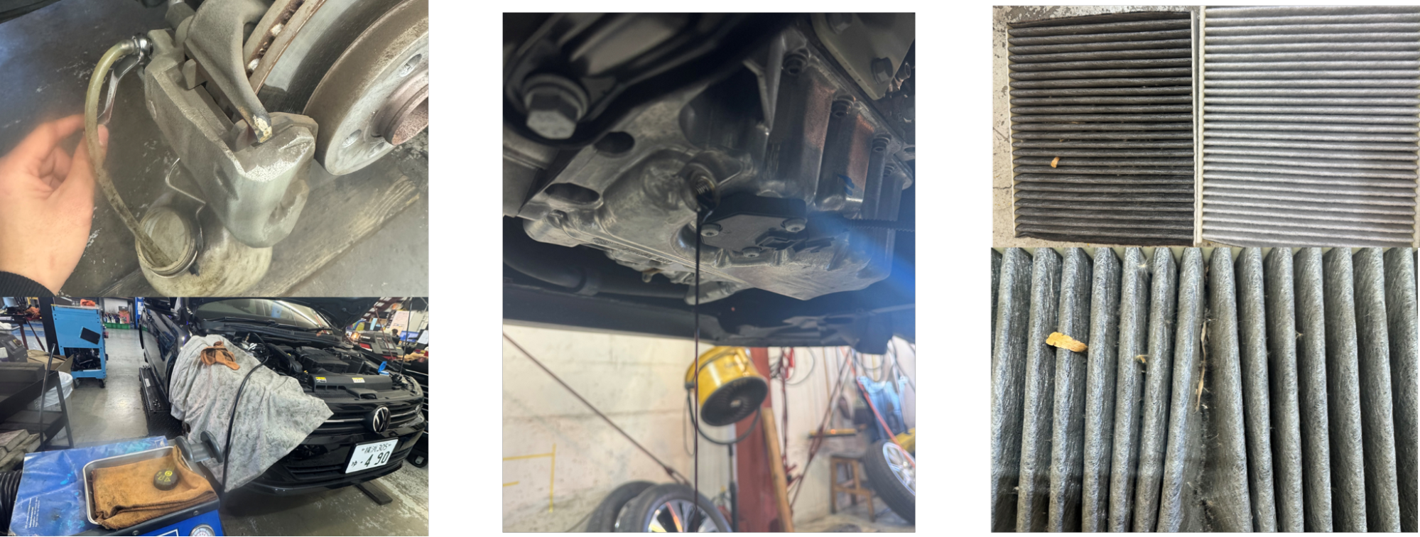 フォルクスワーゲン　ポロ　ブレーキフルード交換・エア抜き、エンジンオイル・オイルフィルター交換、エアコンフィルター交換