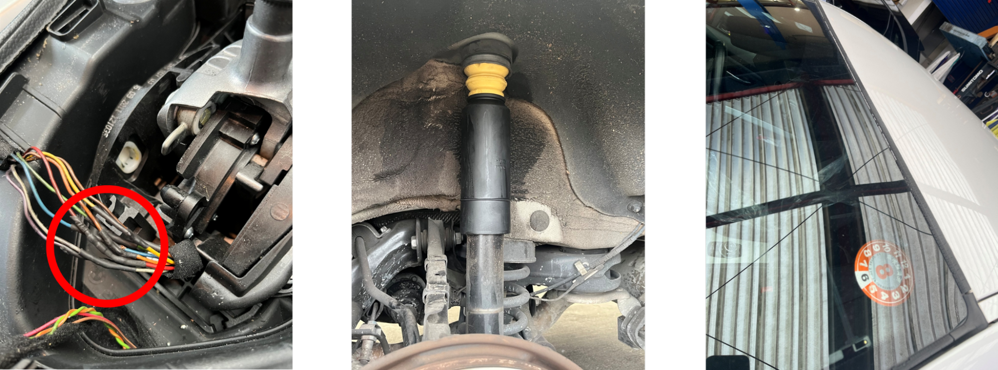 BMW 320 配線補修、ショックバンプラバー修理