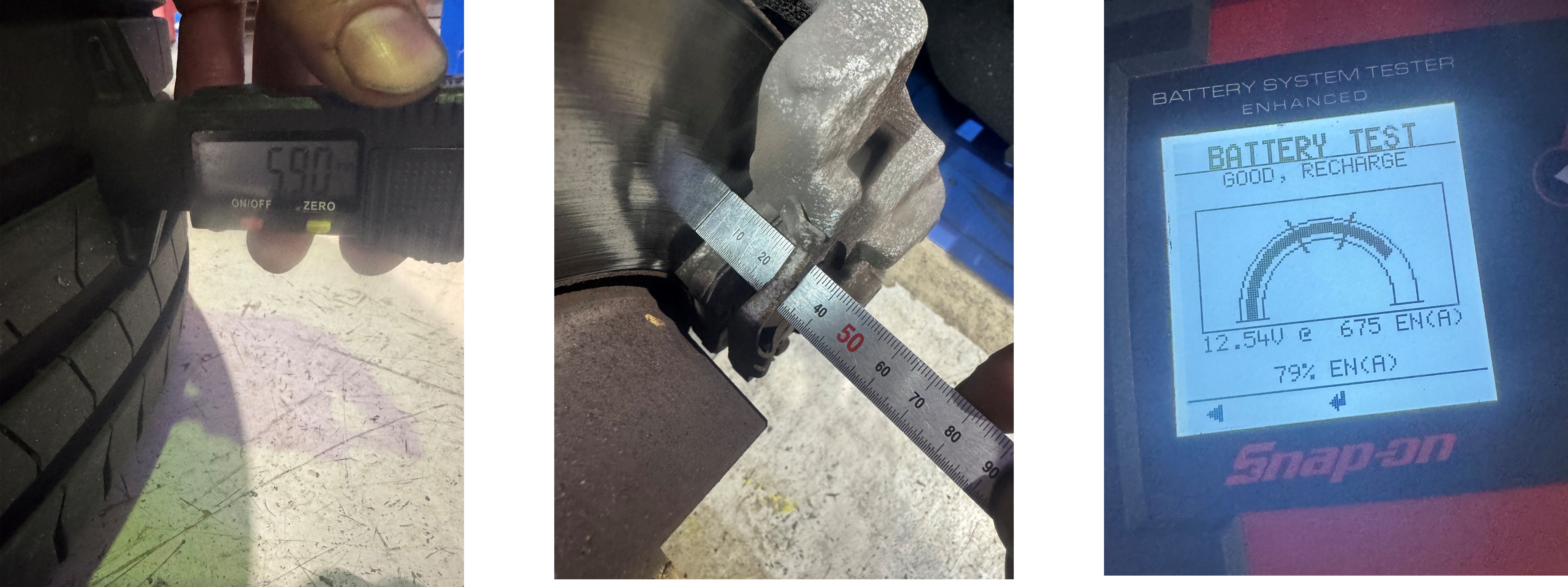 BMW 320i　タイヤ・ブレーキ残量測定、バッテリー電圧測定