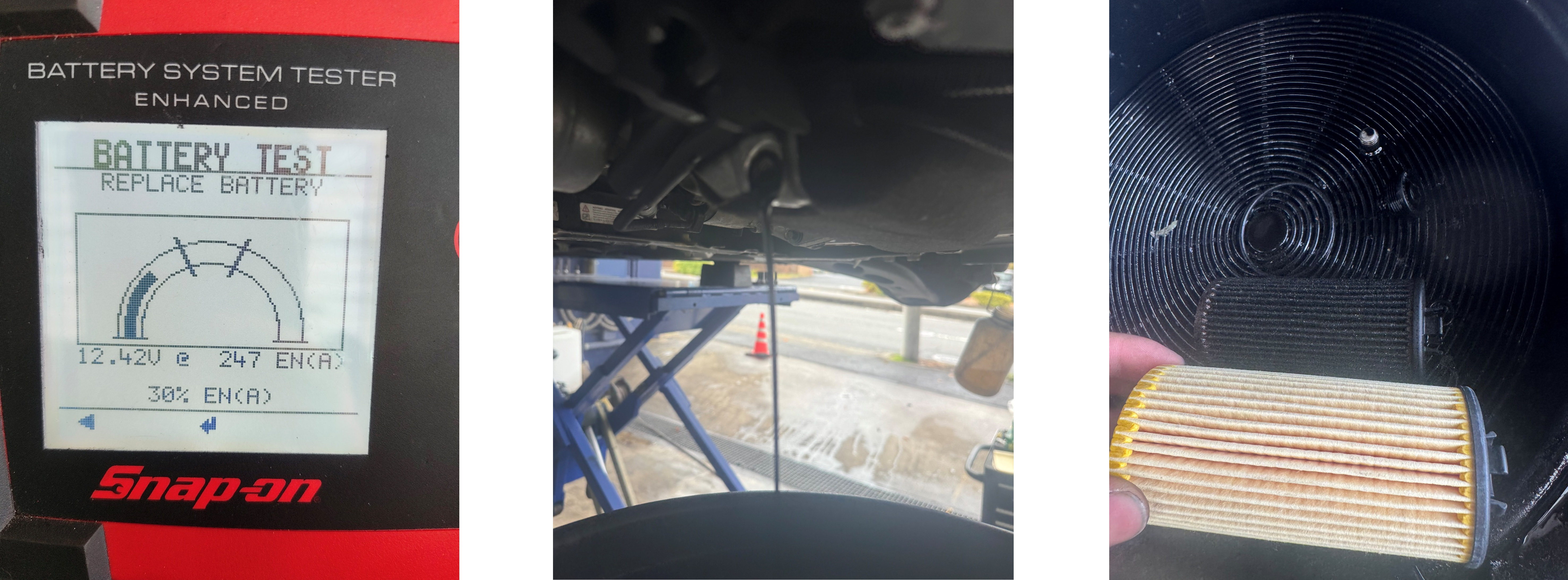 BMW X1 バッテリー電圧測定、エンジンオイル・オイルフィルター交換