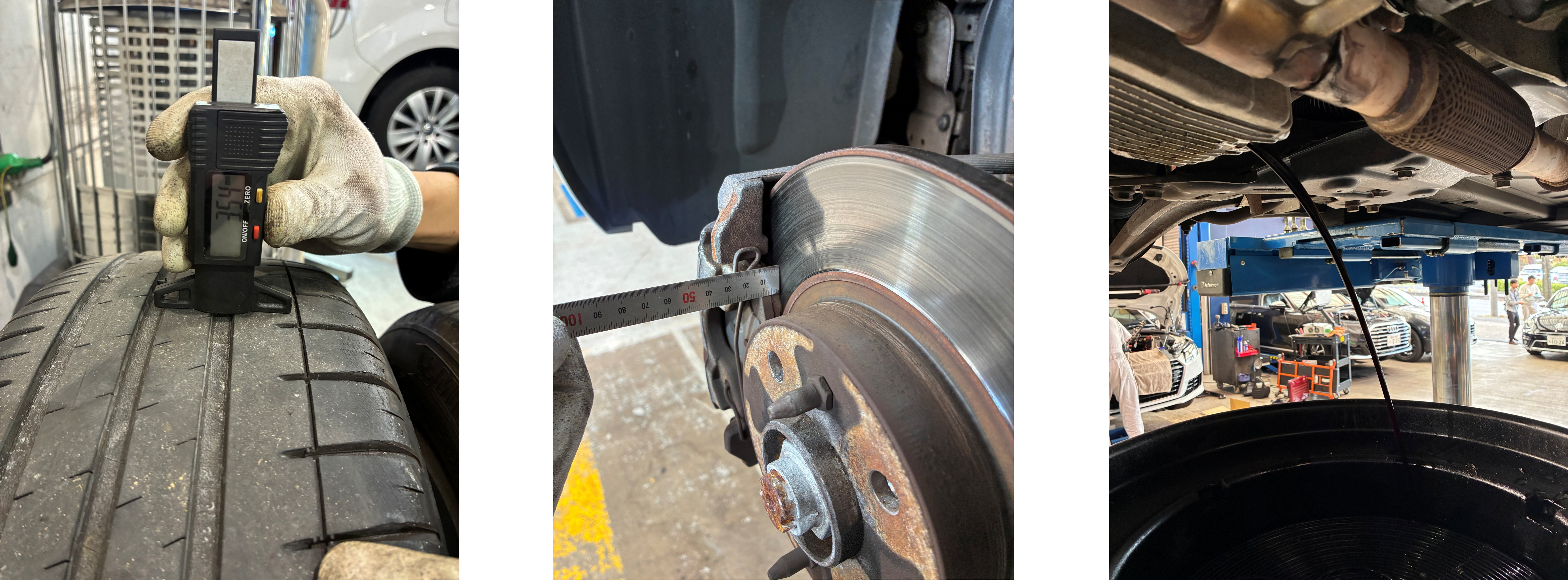 フィアット500　タイヤ・ブレーキ残量測定、エンジンオイル交換