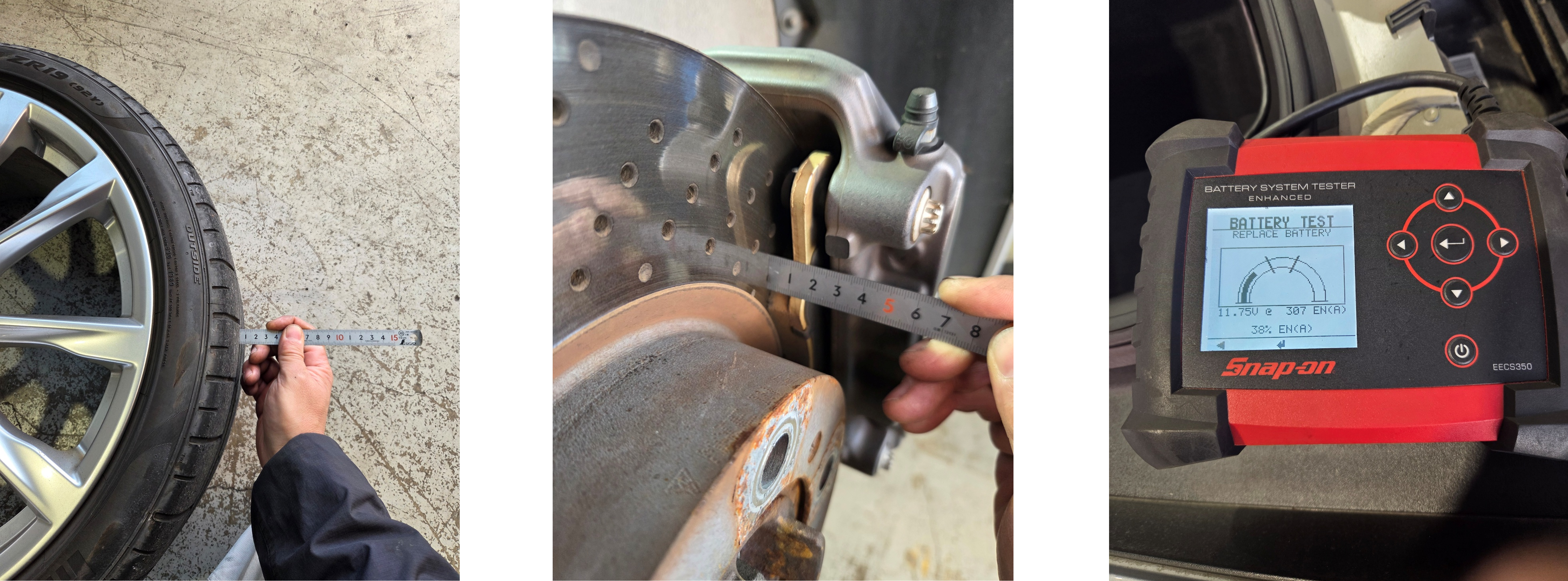 ケイマン　タイヤ・ブレーキ残量測定、バッテリー電圧測定