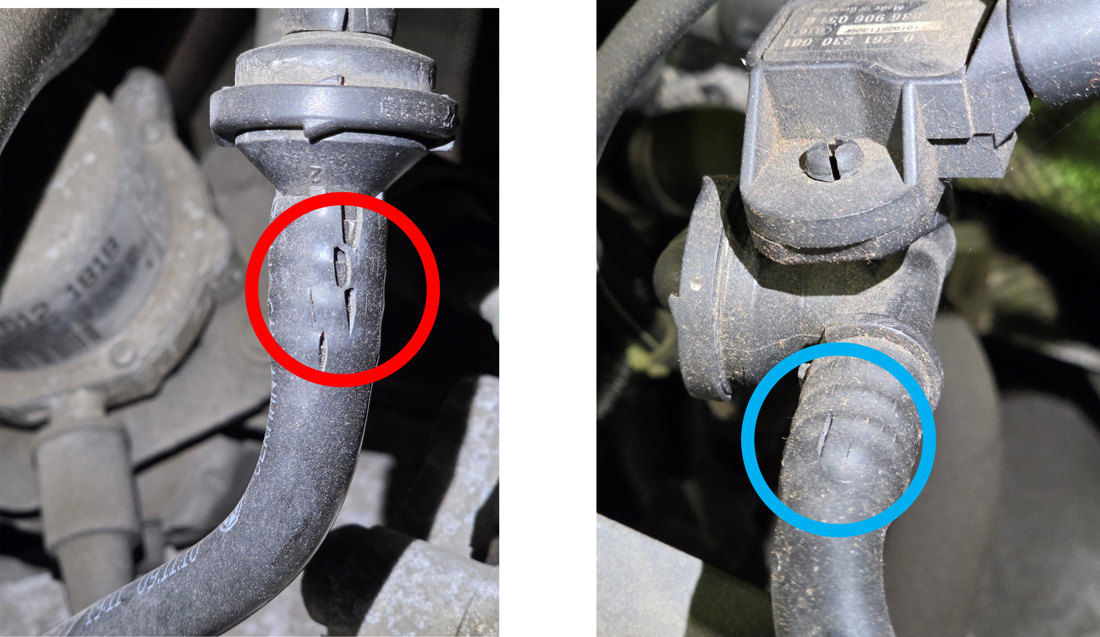 フォルクスワーゲン　ゴルフ　バキュームパイプ亀裂