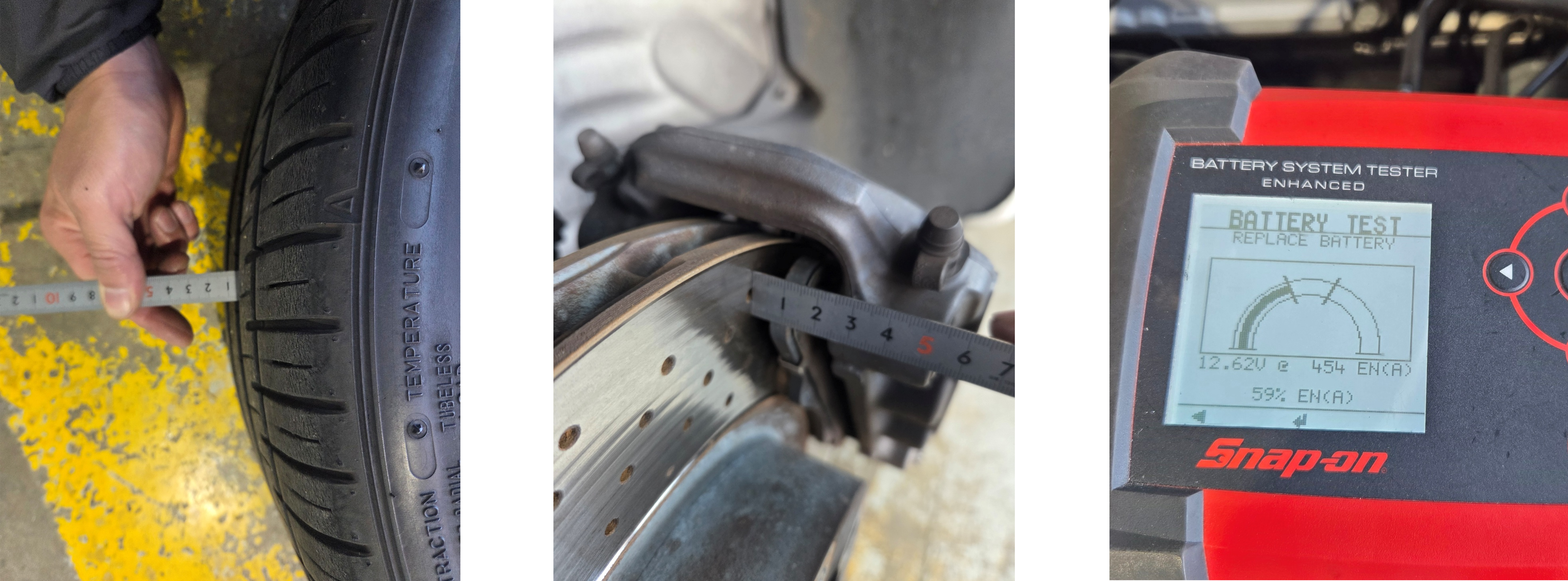 911タイヤ・ブレーキ残量測定、バッテリー電圧測定