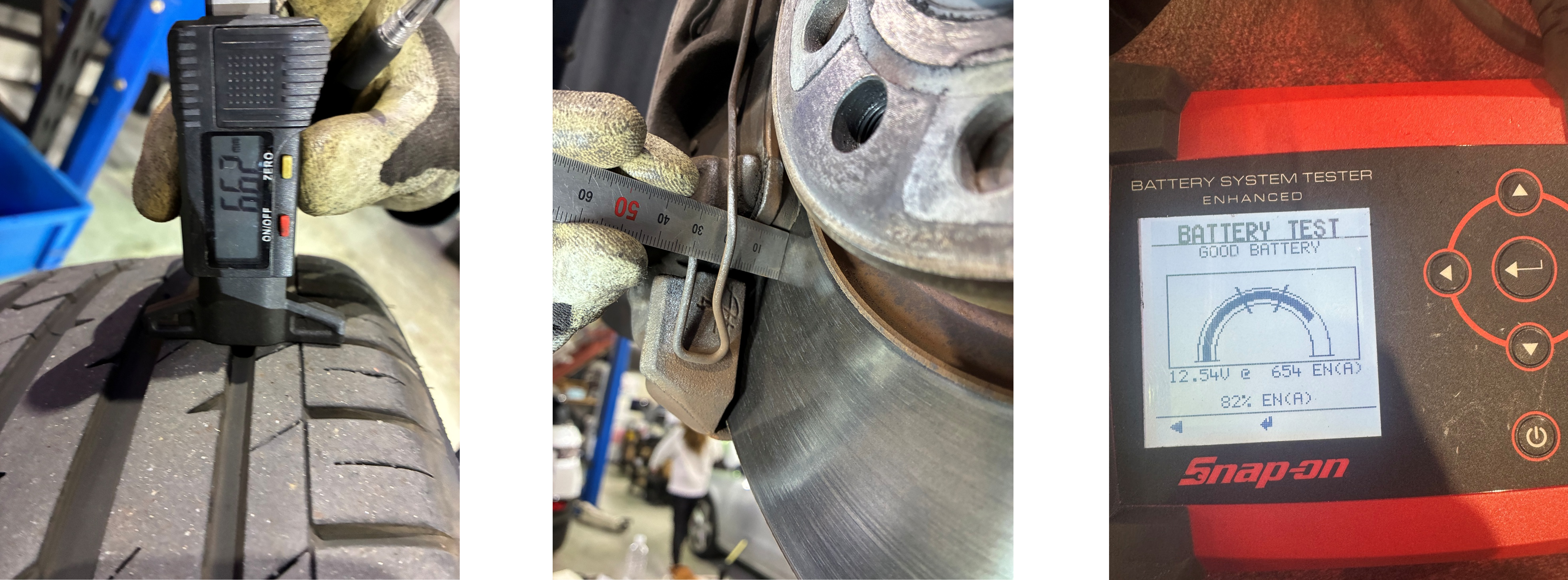 A3タイヤ・ブレーキ残量測定、バッテリー電圧測定