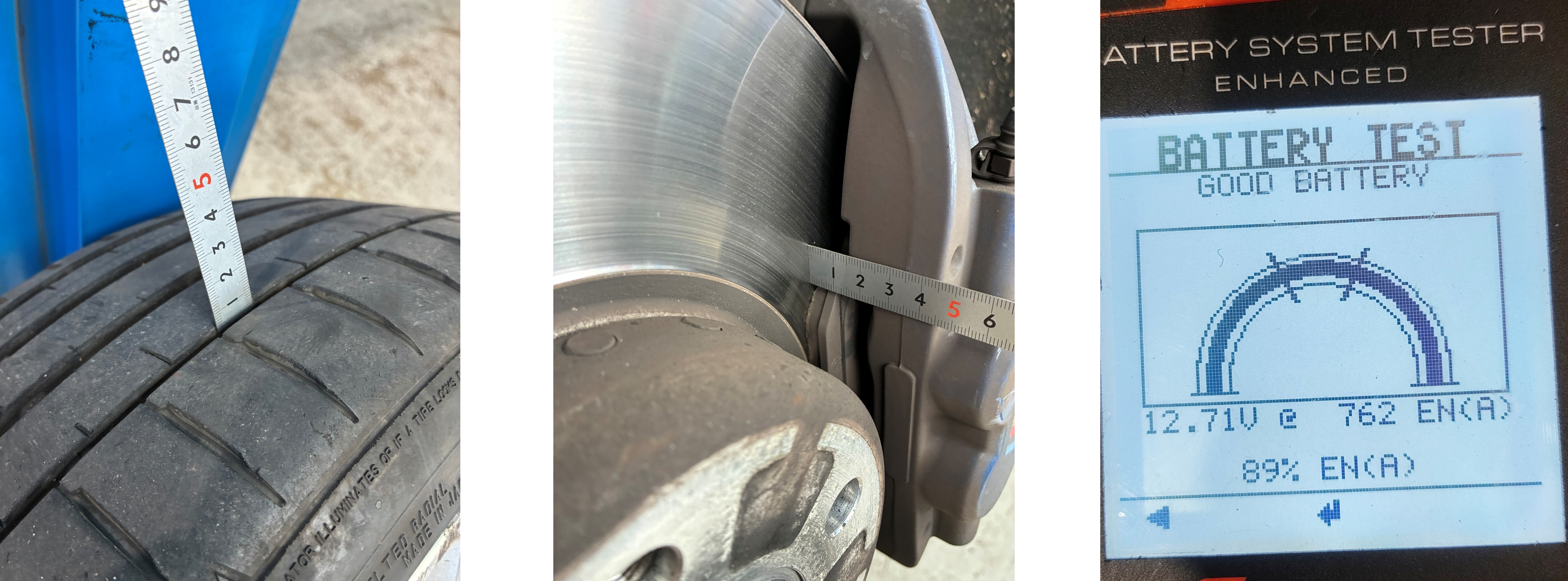 420iタイヤ・ブレーキ残量測定、バッテリー電圧測定