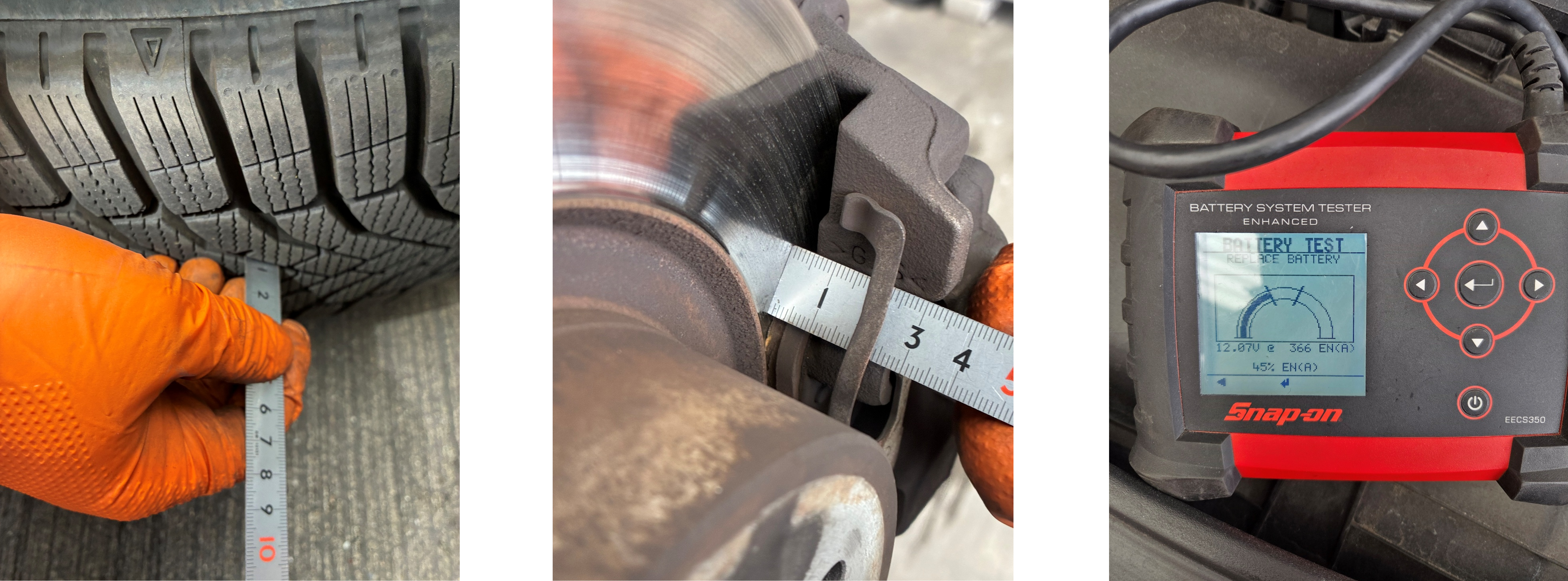 218iタイヤ・ブレーキ残量測定、バッテリー電圧測定