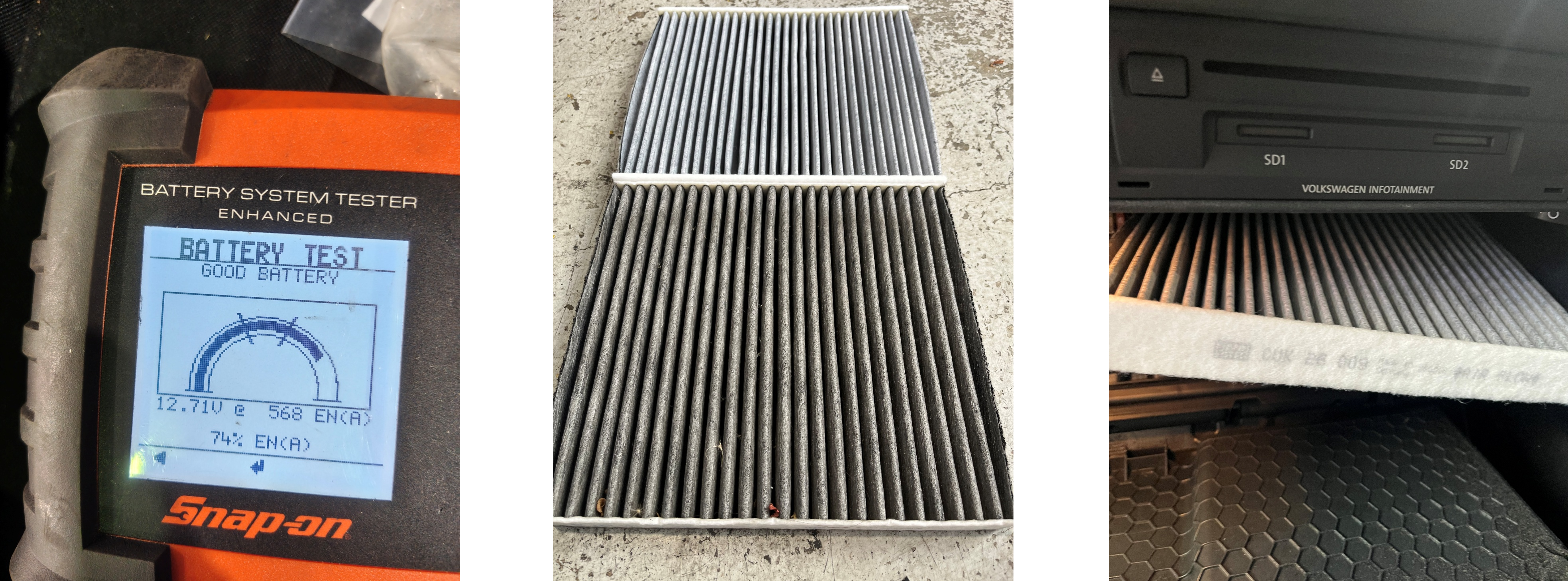 ゴルフヴァリアントバッテリー電圧測定、エアコンフィルター交換