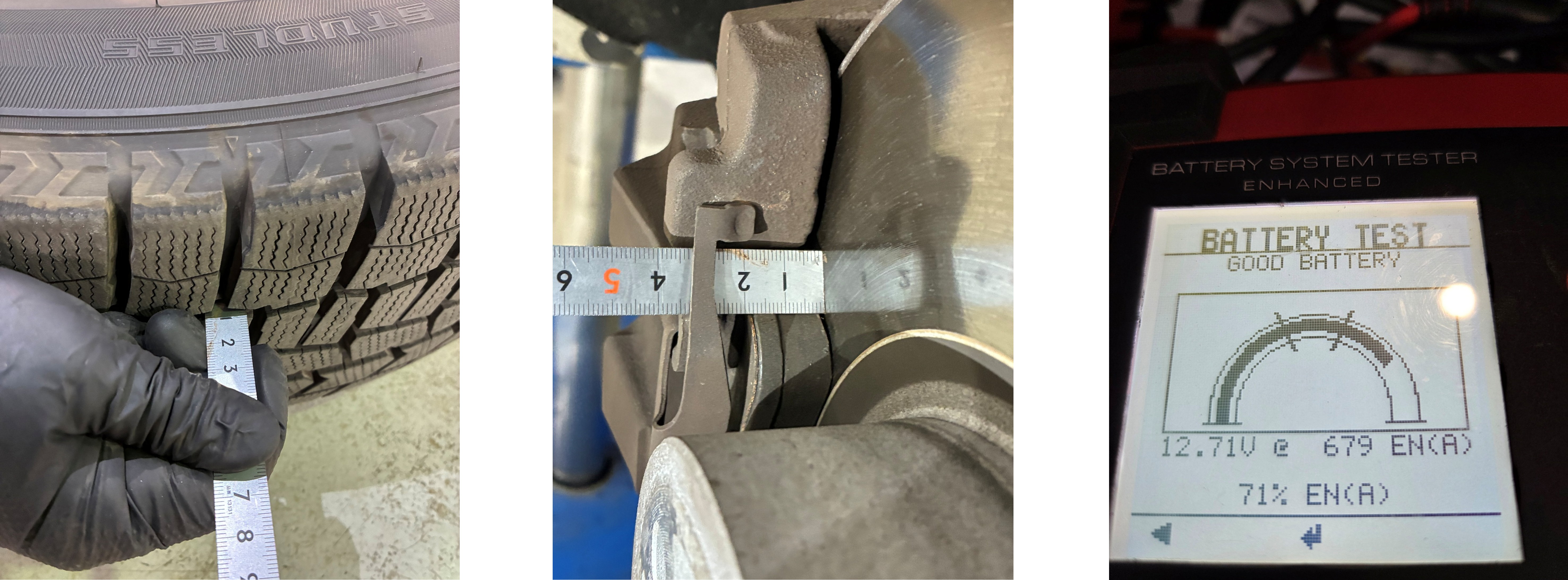 X3タイヤ・ブレーキ残量測定、バッテリー電圧測定