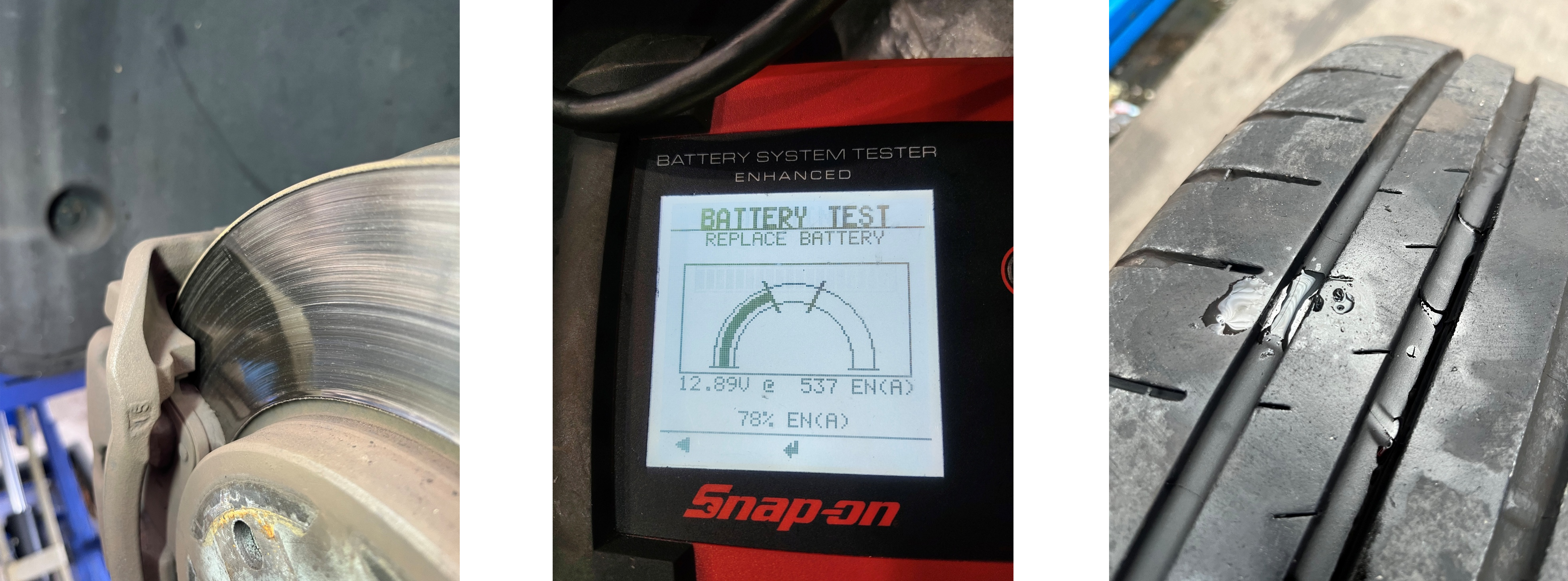 SLKタイヤ・ブレーキ残量測定、バッテリー電圧測定