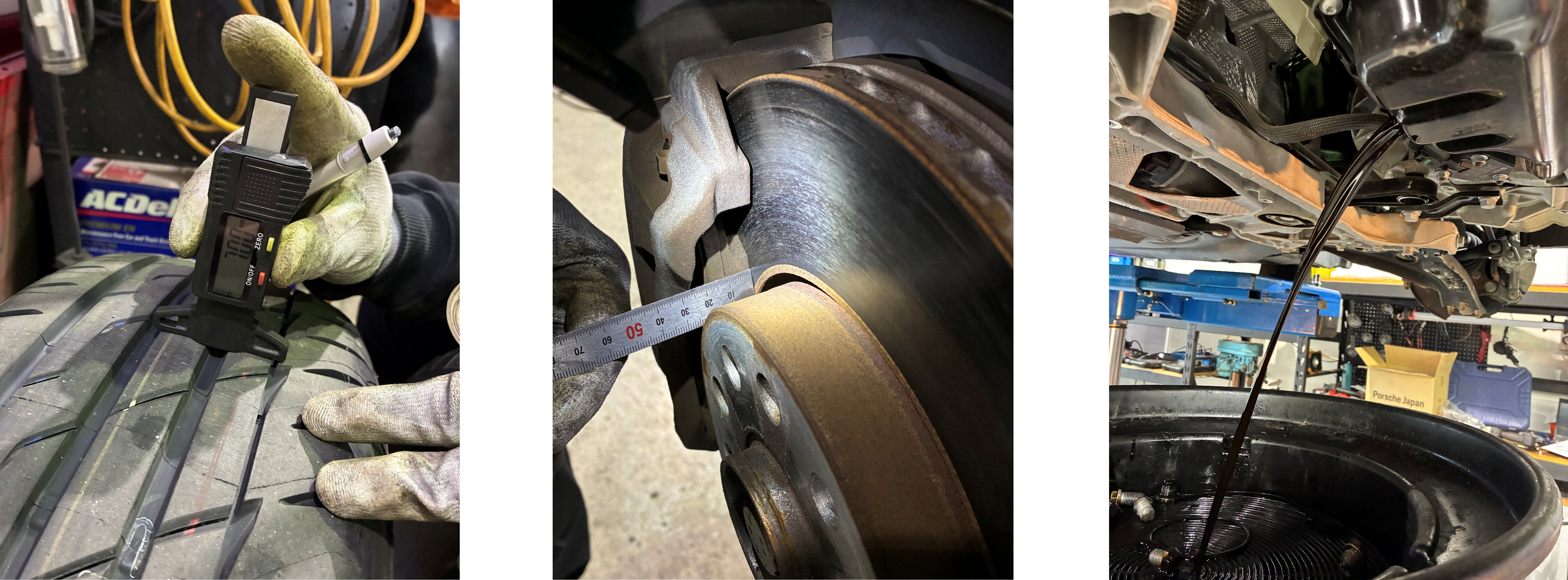 A3タイヤ・ブレーキ残量測定、エンジンオイル交換