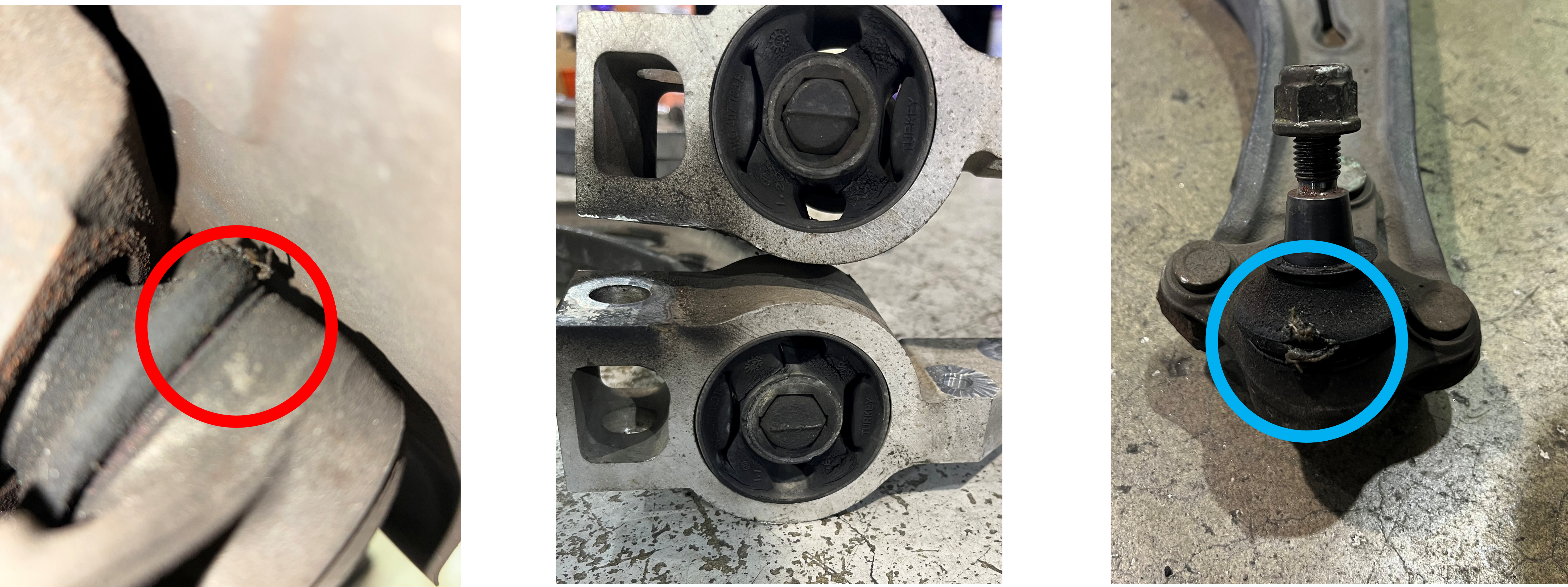 A3ロアアームブッシュ亀裂、ボールジョイント亀裂