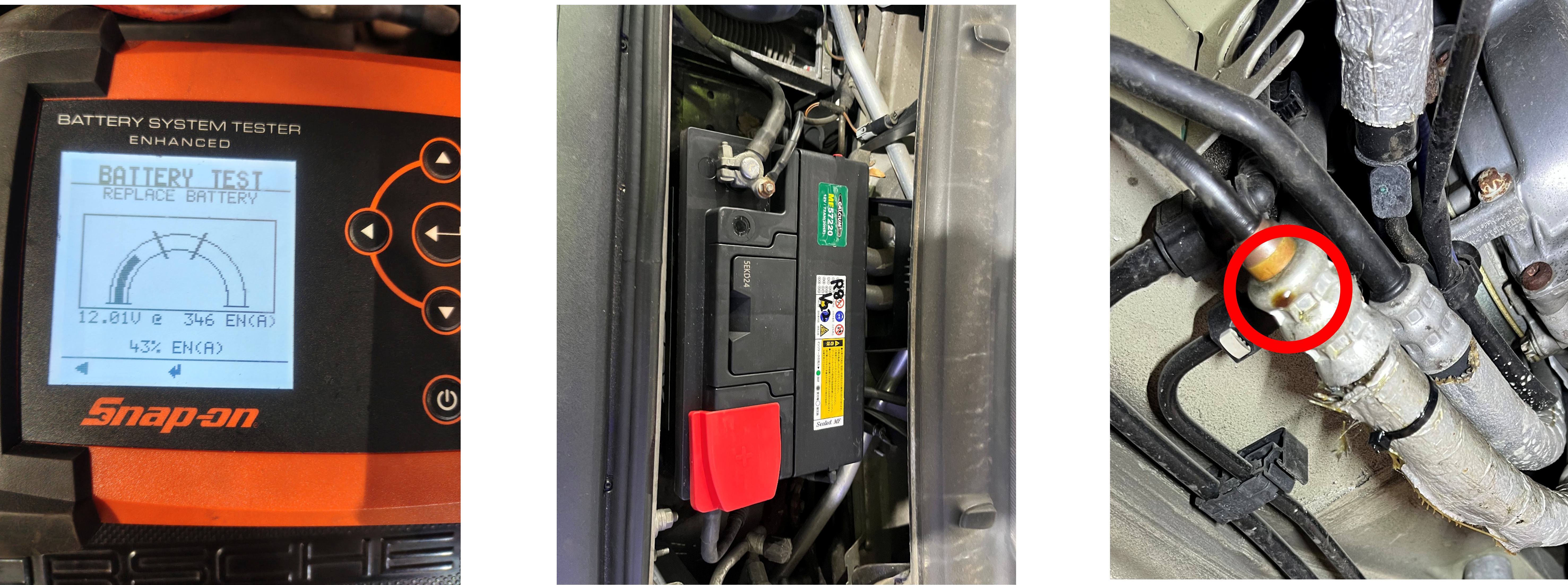 ケイマンバッテリー交換、パワステホース漏れ