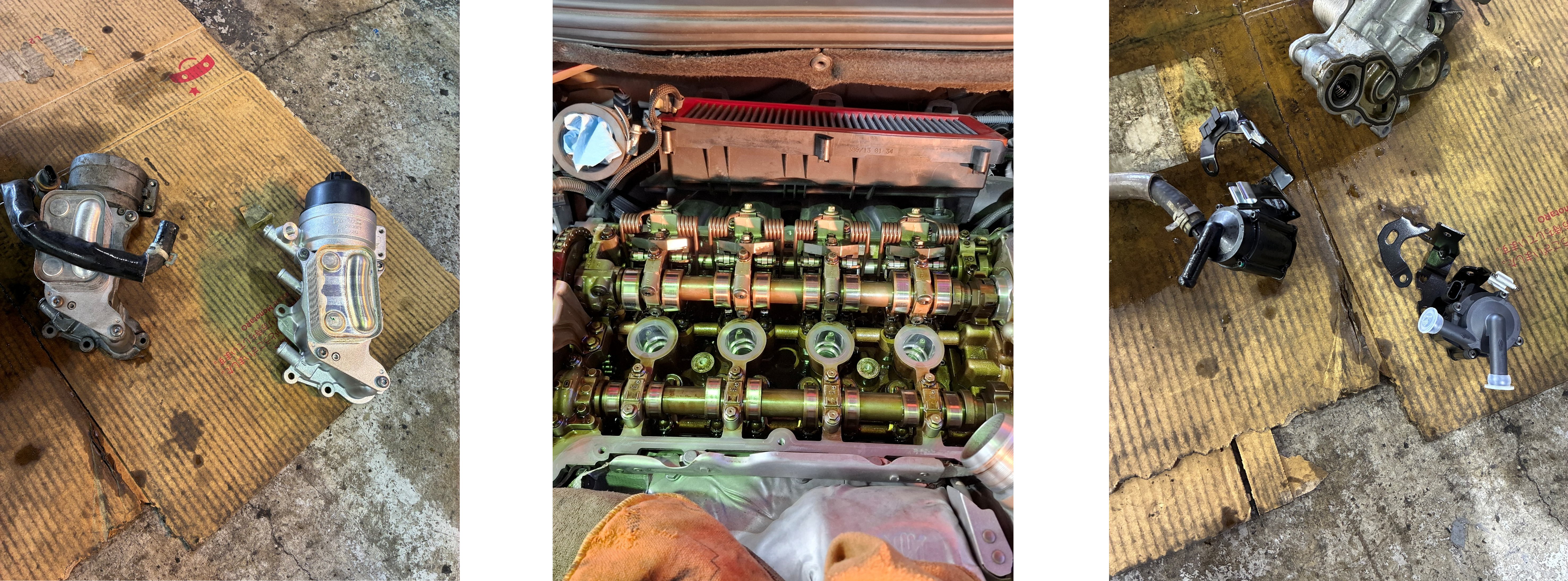 プジョーオイルフィルターハウジング交換、ヘッドカバーガスケット交換