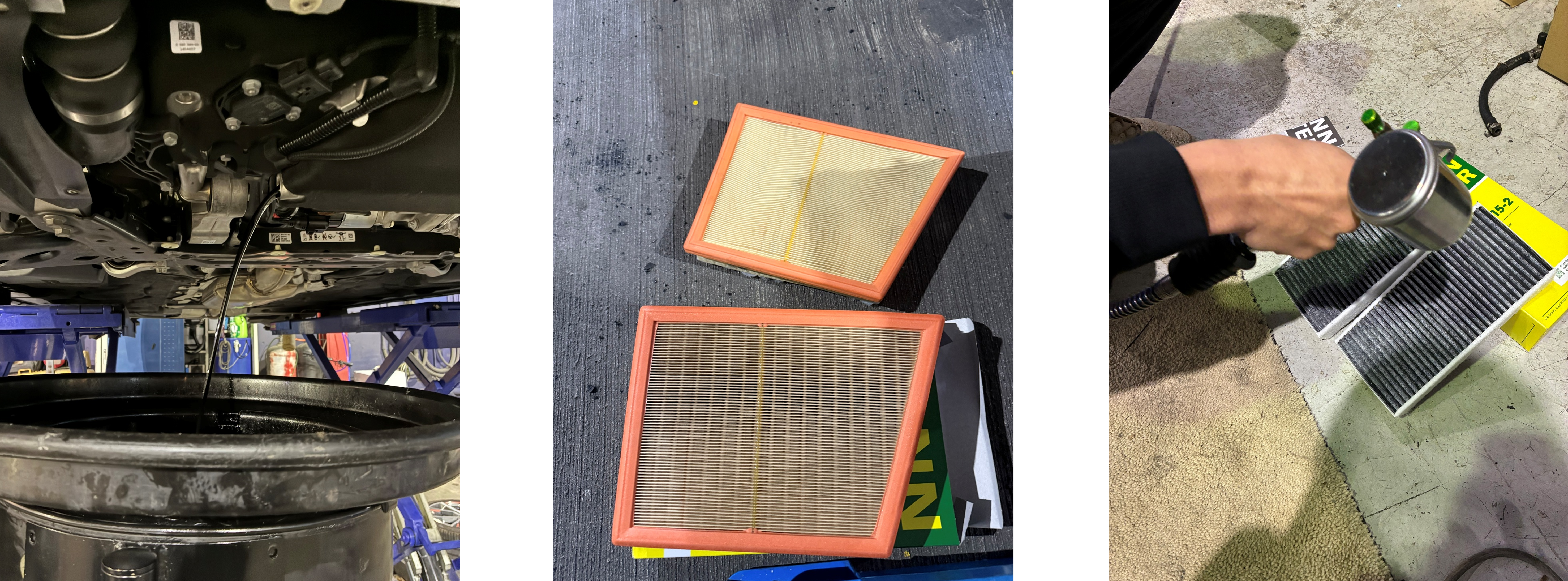 X2エンジンオイル・オイルフィルター交換、エアクリーナー交換、エアコンフィルター交換