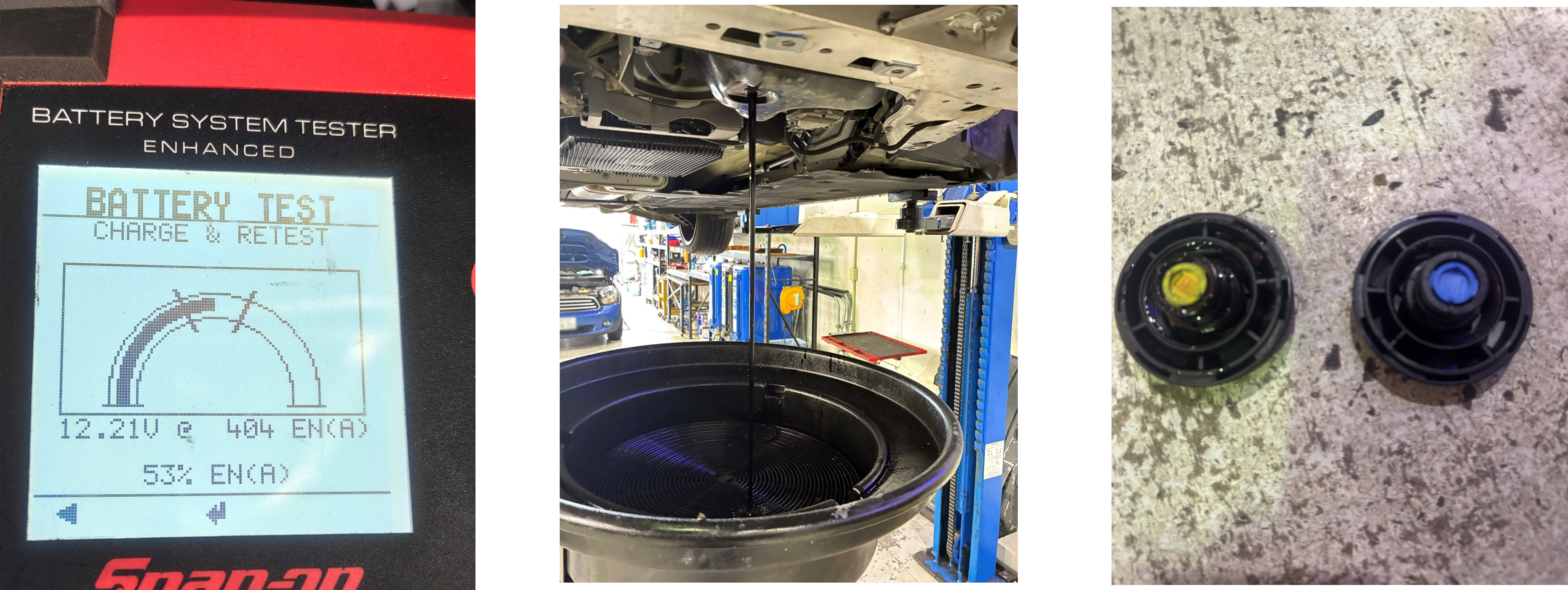 320iバッテリー電圧測定、エンジンオイル・オイルフィルター交換