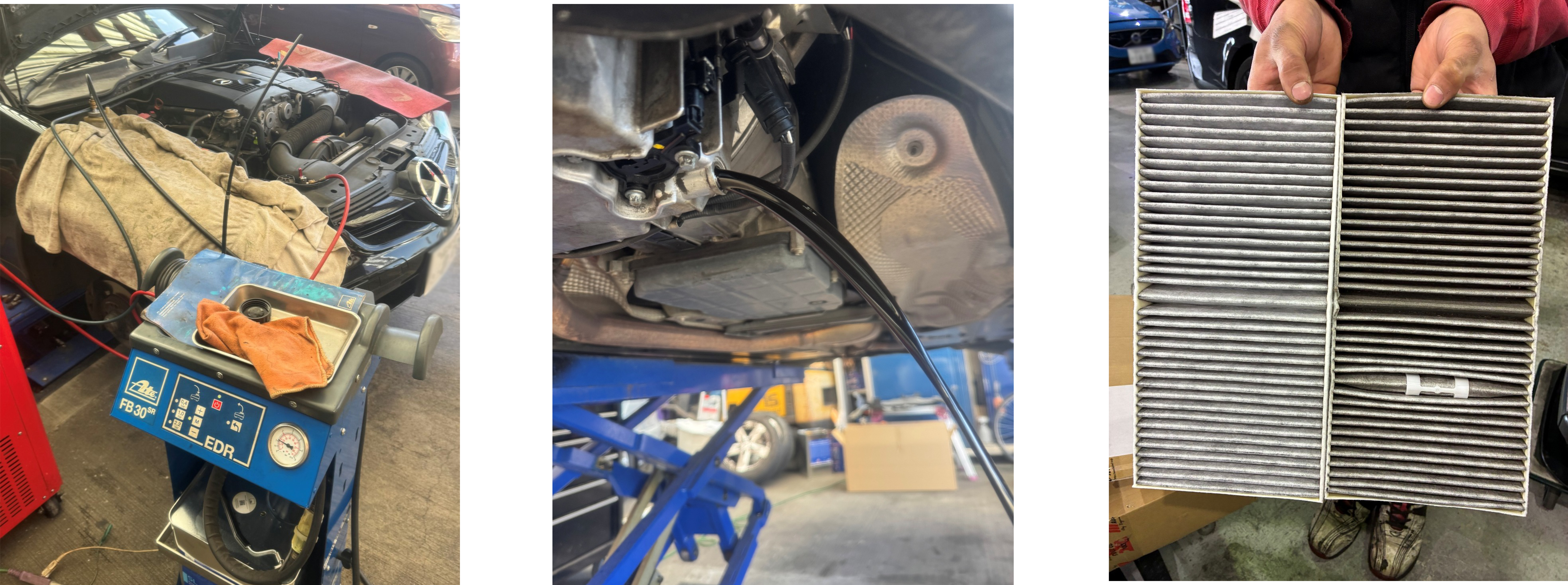 SLKブレーキフルード交換、エンジンオイル交換、エアコンフィルター交換