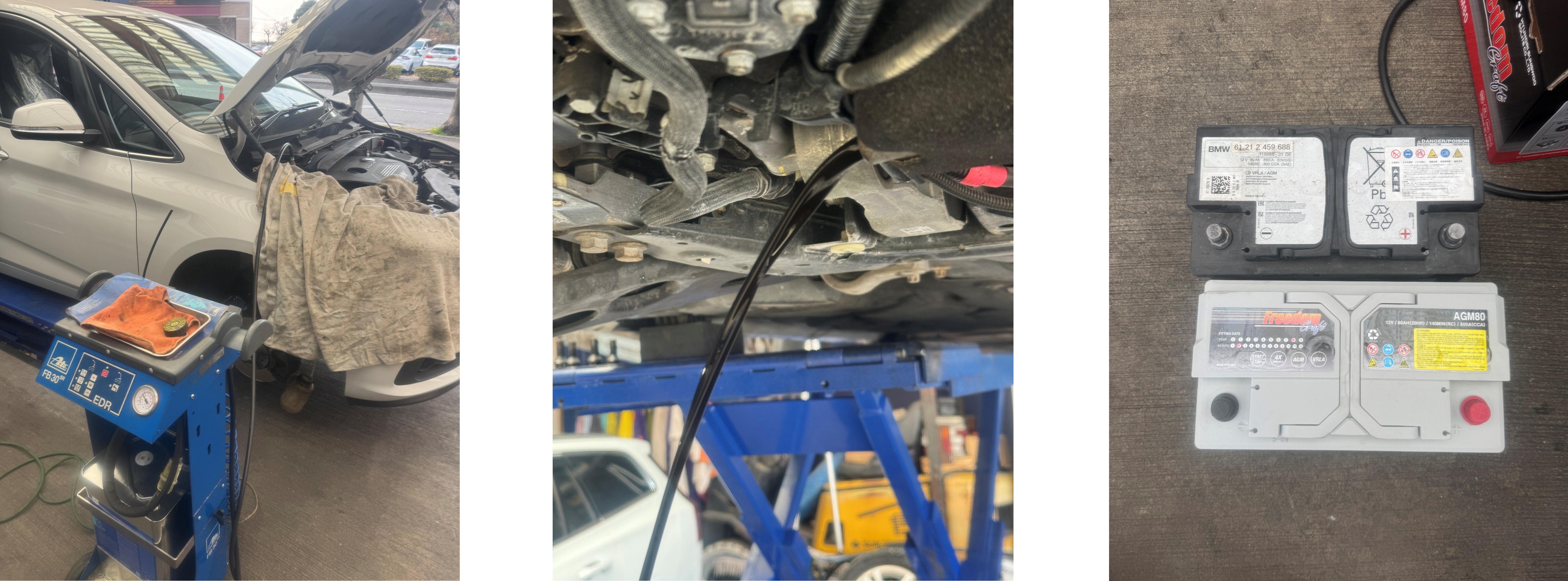 218iブレーキフルード交換・エア抜き、エンジンオイル・オイルフィルター交換、バッテリー交換