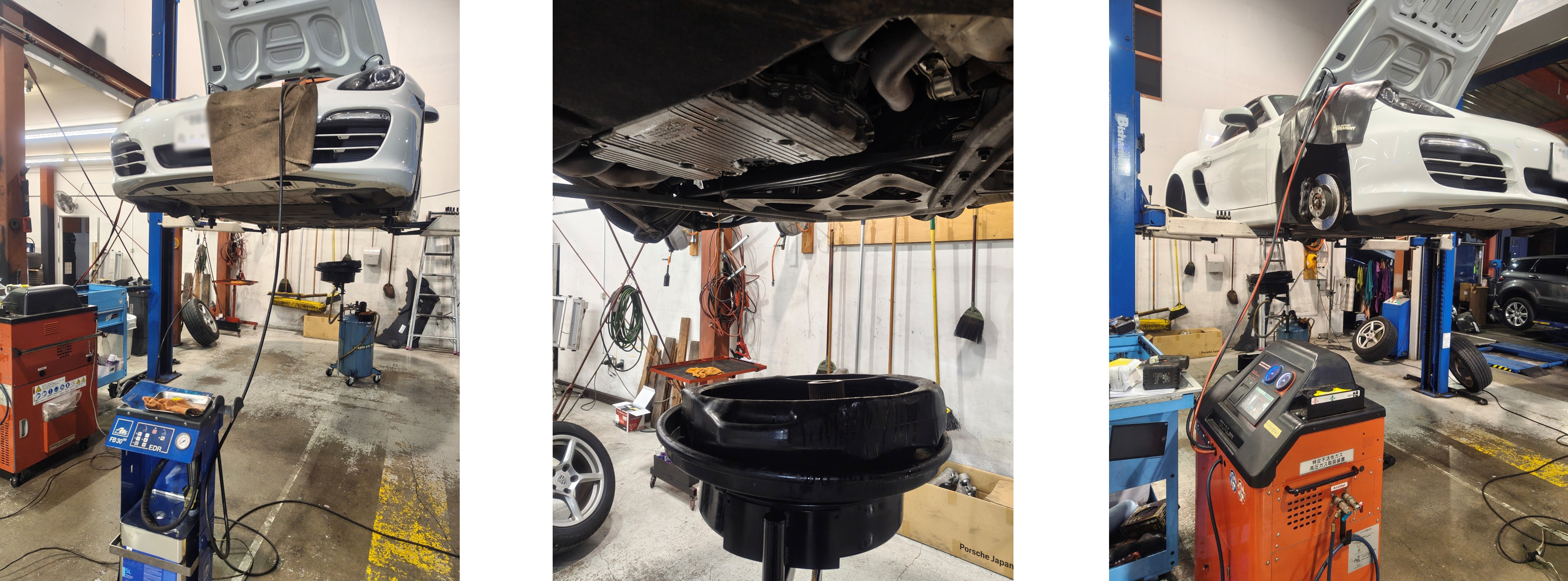 ボクスターブレーキフルード交換、エンジンオイル交換、エアコンラインドライ洗浄