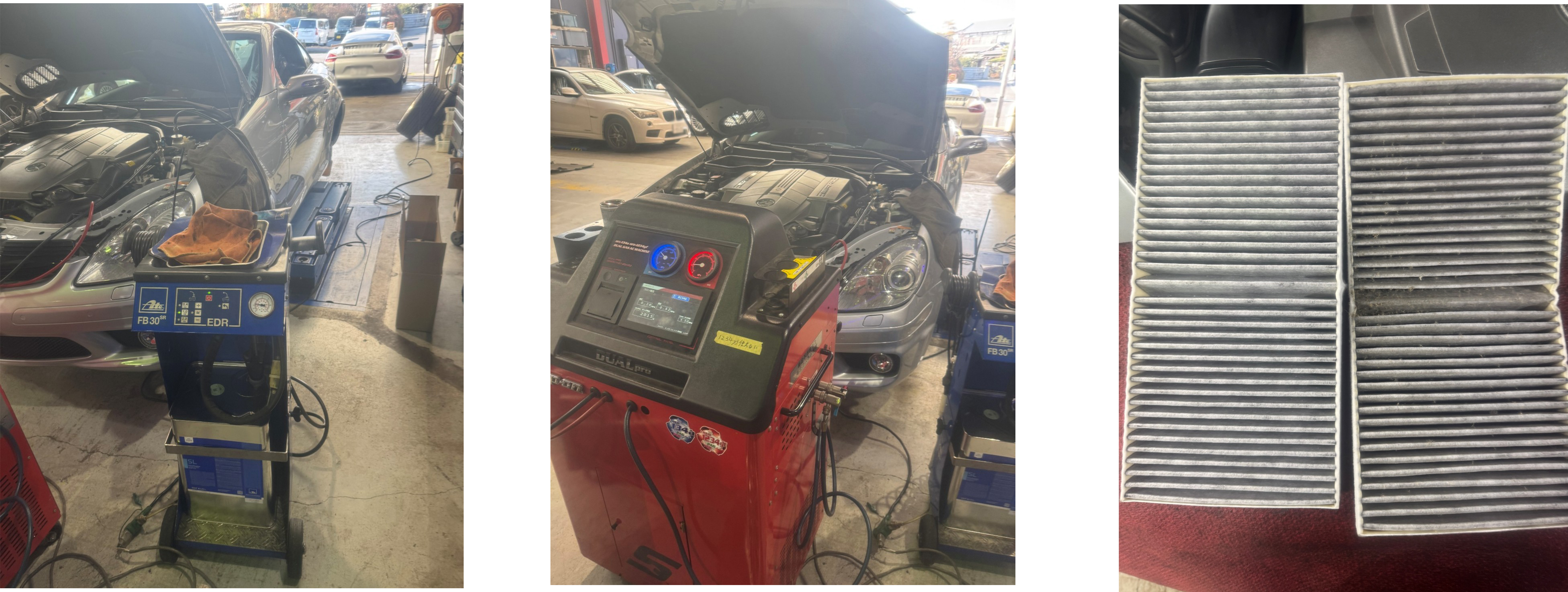 SLKブレーキフルード交換・エア抜き、エアコンラインドライ洗浄