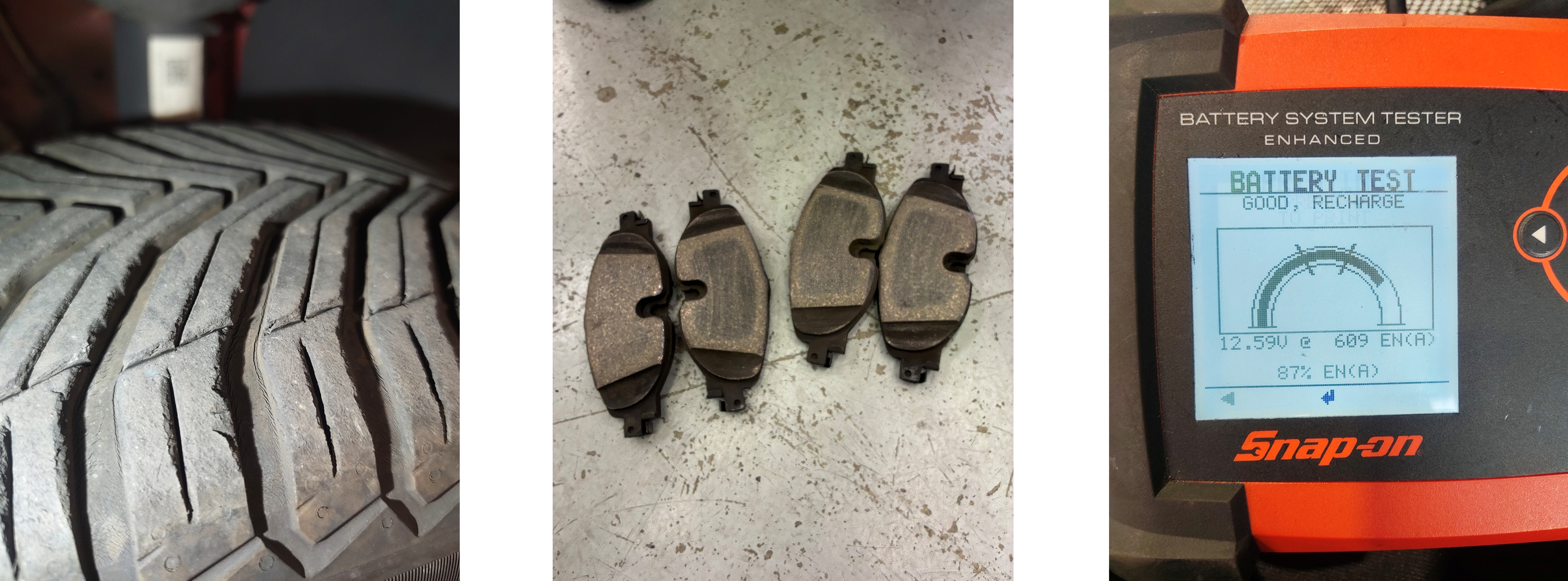 ゴルフタイヤ・ブレーキ残量測定、バッテリー電圧測定