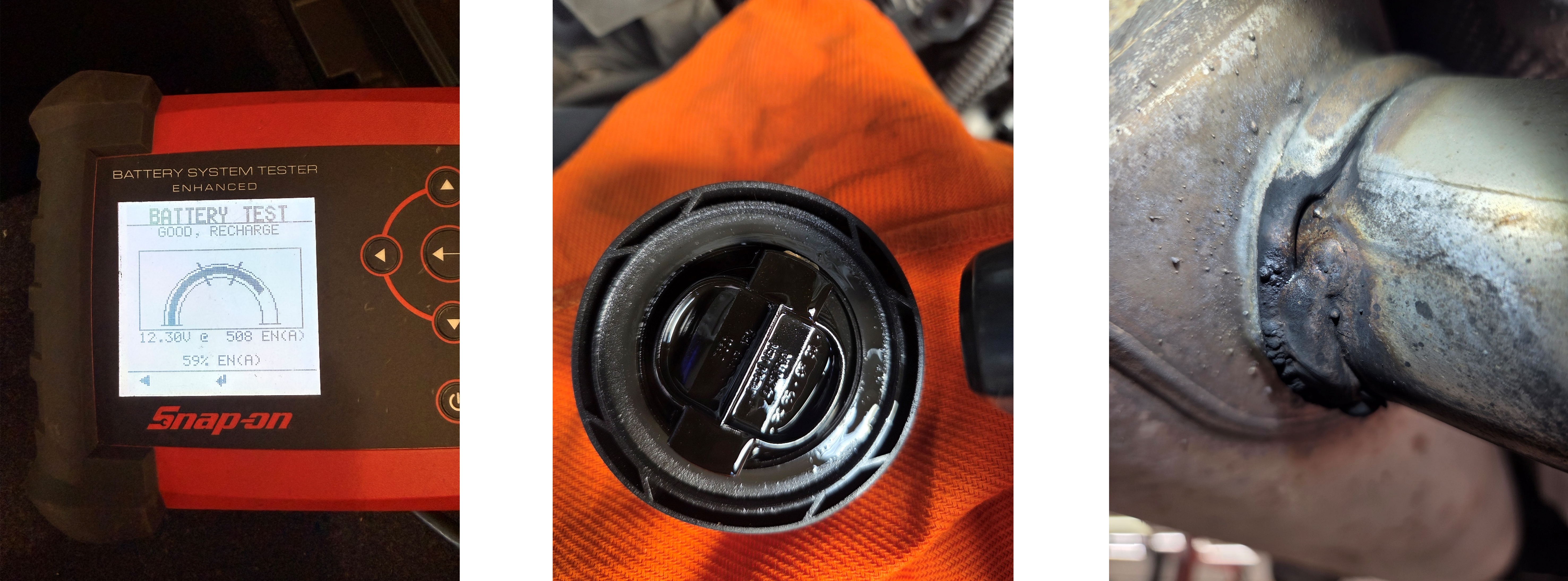 320iバッテリー電圧測定、エンジンオイル・オイルフィルター交換、排気漏れ