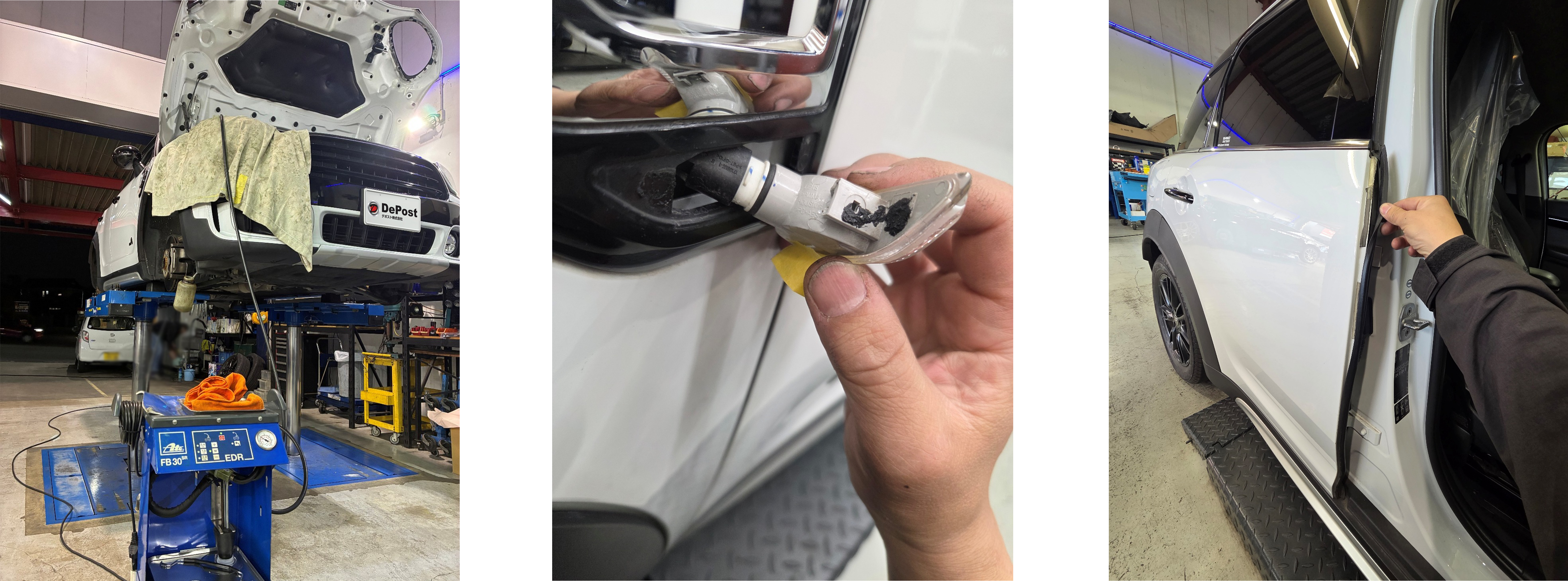 クロスオーバーブレーキフルード交換・エア抜き、サイドフラッシャー、ドアモール交換