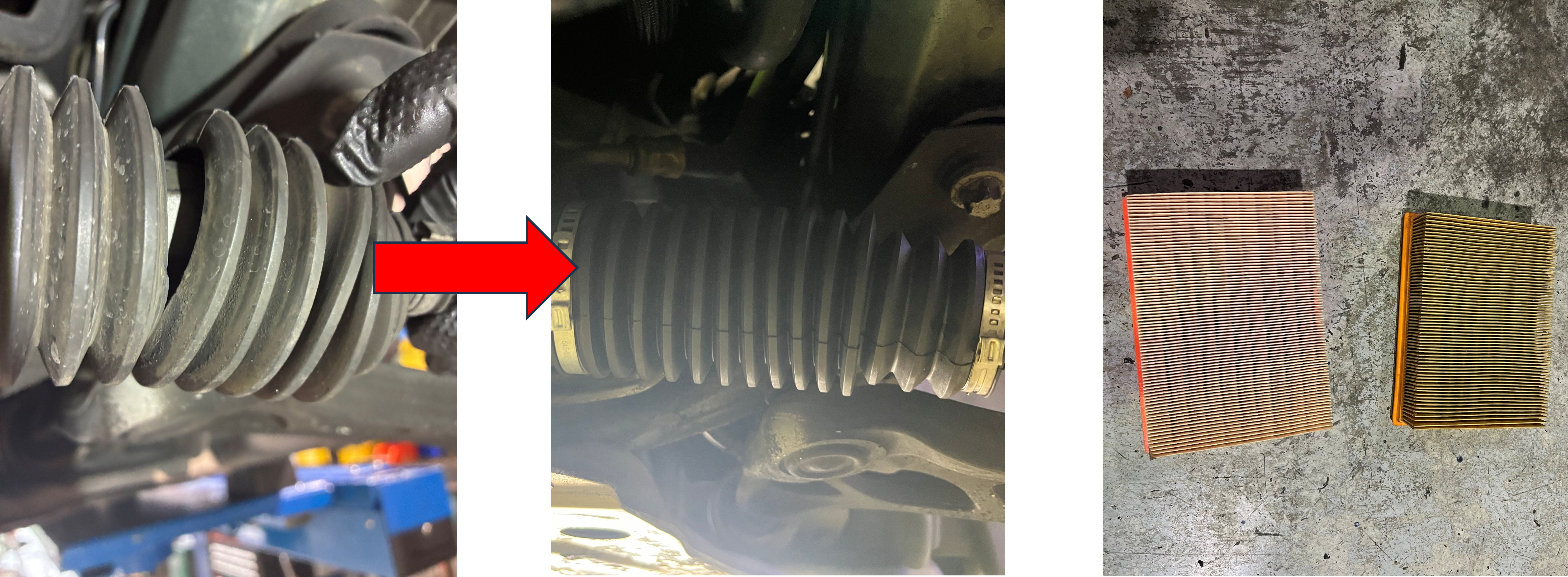 330Ciラックブーツ交換、エアクリーナー交換