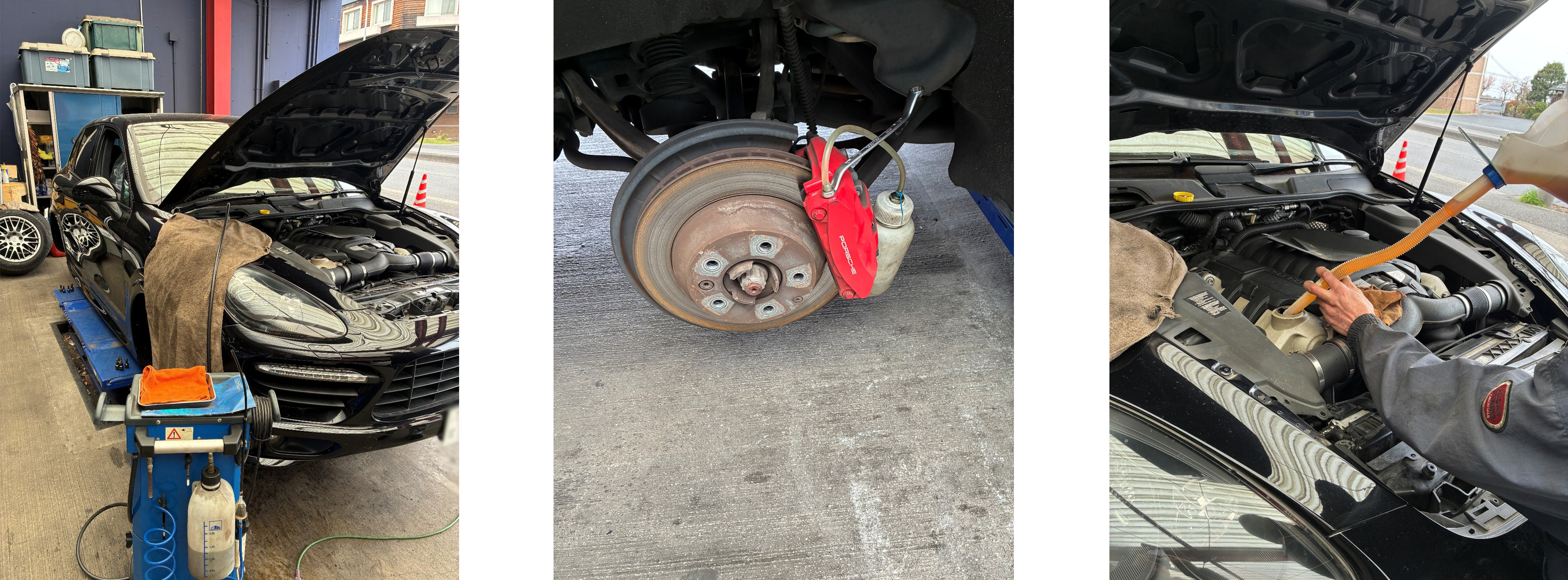 カイエンブレーキフルード交換・エア抜き、エンジンオイル・オイルフィルター交換