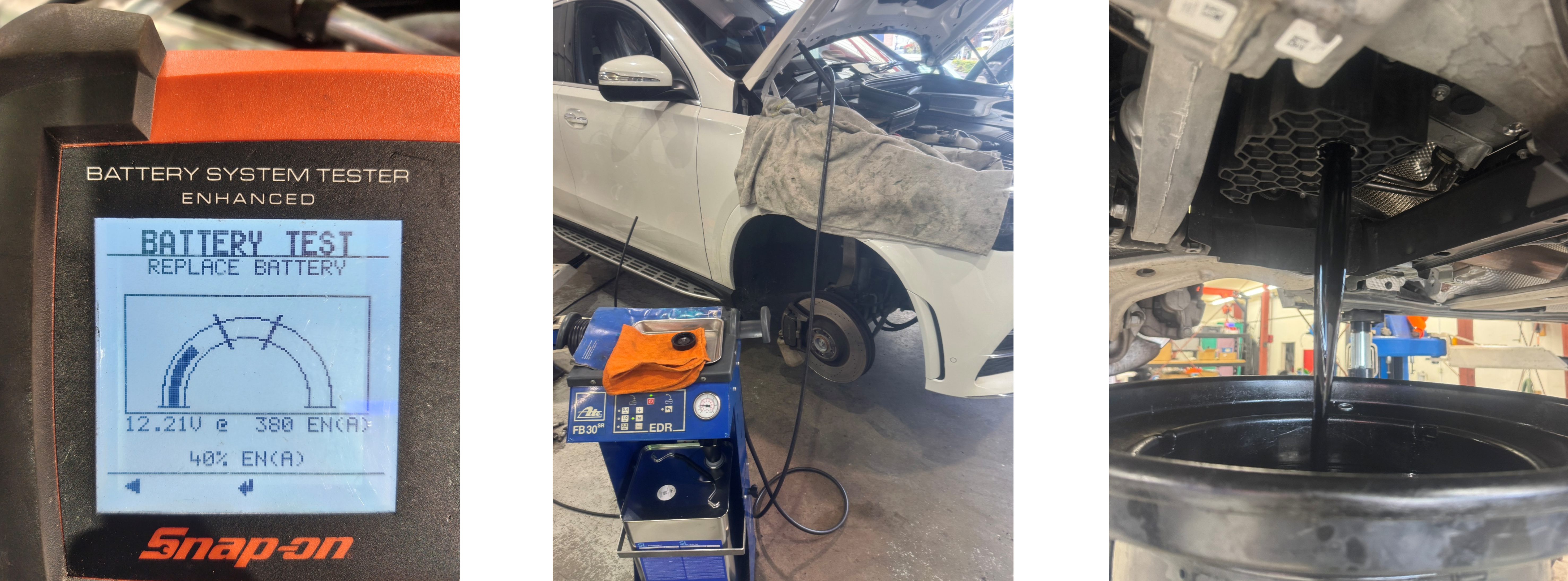 GLEバッテリー電圧測定、ブレーキフルード交換・エア抜き作業、エンジンオイル・オイルフィルター交換