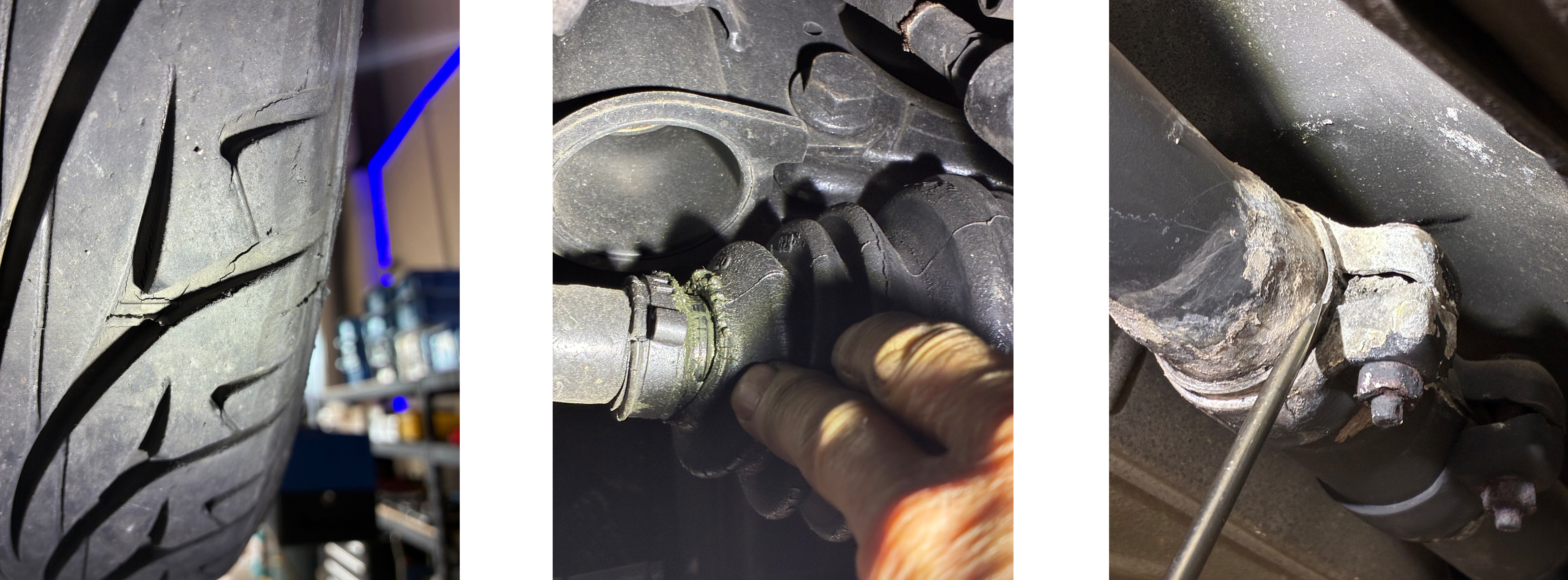 ゴルフ2タイヤひび割れ、ドライブシャフトブーツ切れ、タイロッドエンドがたつき