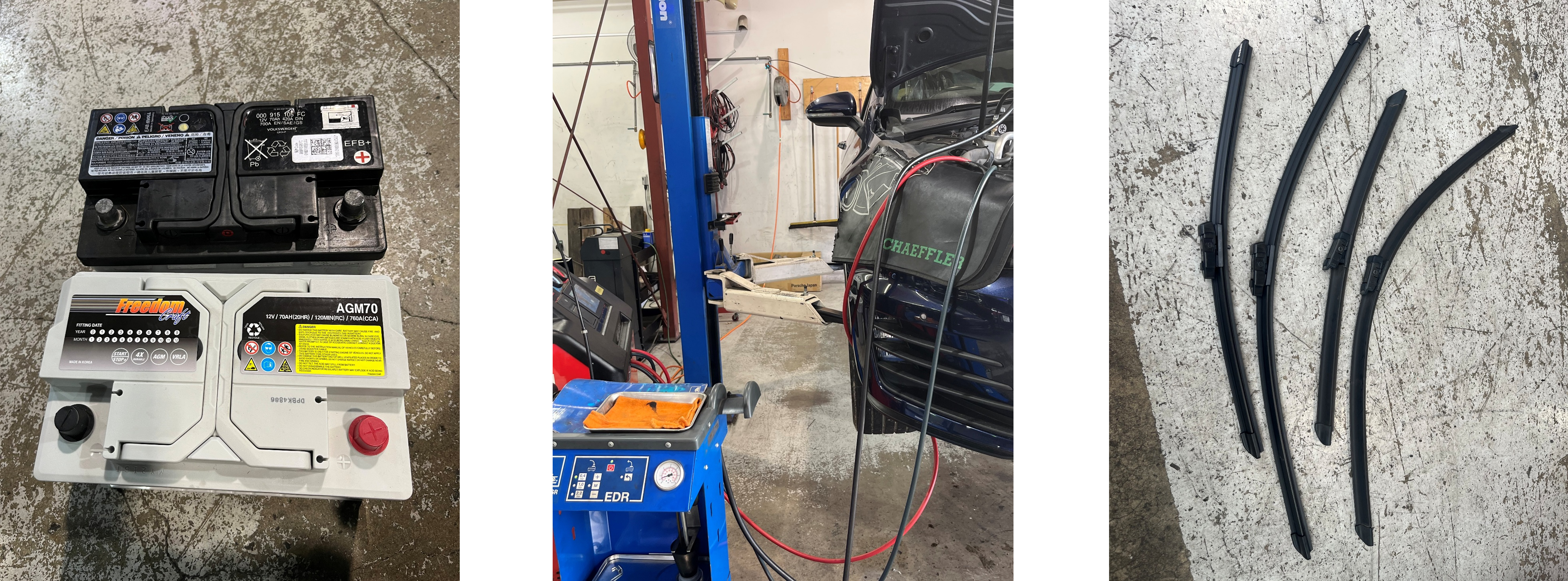 ゴルフバッテリー交換、ブレーキフルード交換・エア抜き作業、ワイパーブレード交換