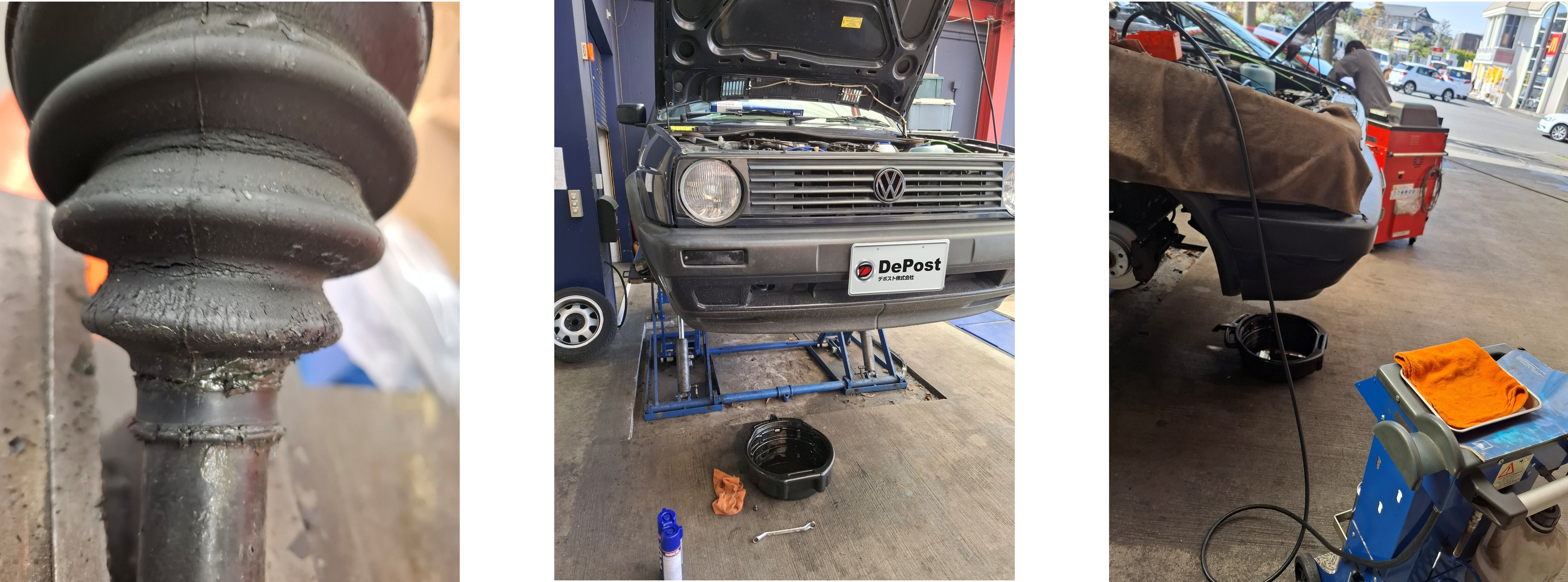 ゴルフ2ドライブシャフトブーツ交換、エンジンオイル・オイルフィルター交換、ブレーキフルード交換