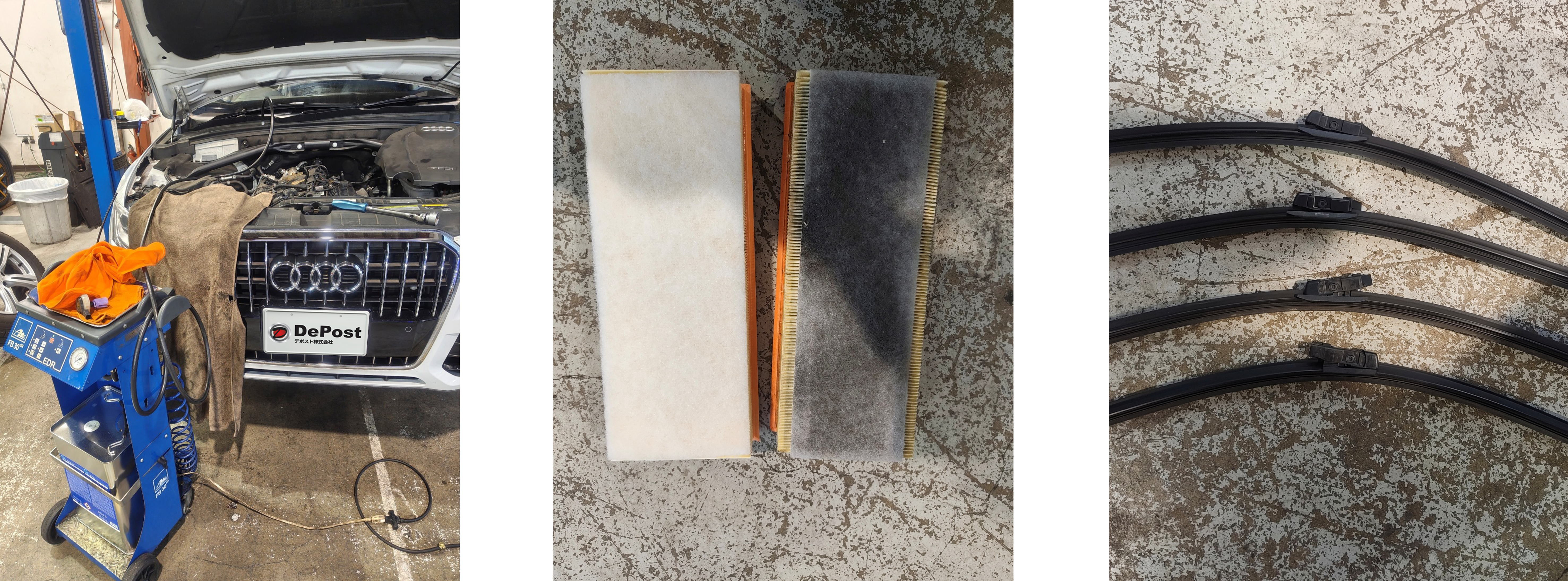 Q5ブレーキフルード交換、エアクリーナー交換、ワイパーブレード交換